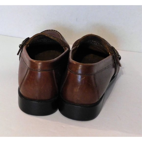 Bass Parker Loafers Mens Shoes 9.5M Brown Fringe Buckle Leather Slip On